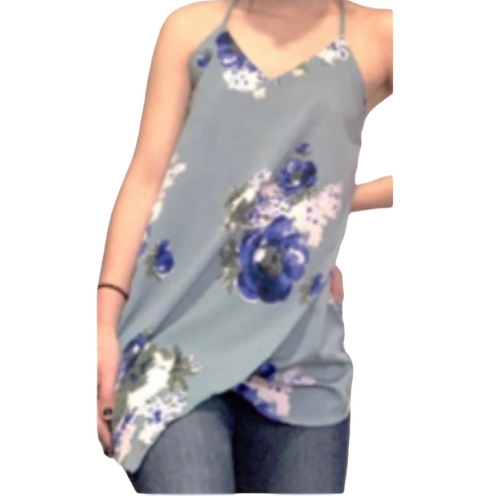 Free People Intimately Blue Floral Faux Wrap Tank SP